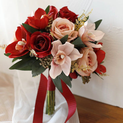 Rose Orchid Bouquet in Red & Blush