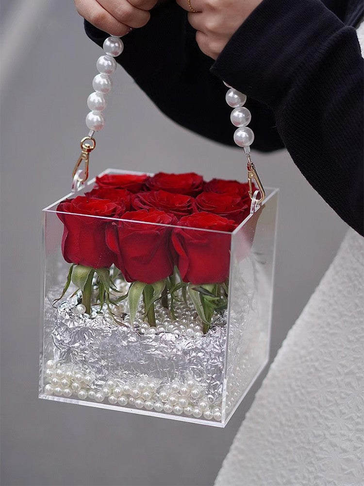 Acrylic Flower Box with Pearl Handle