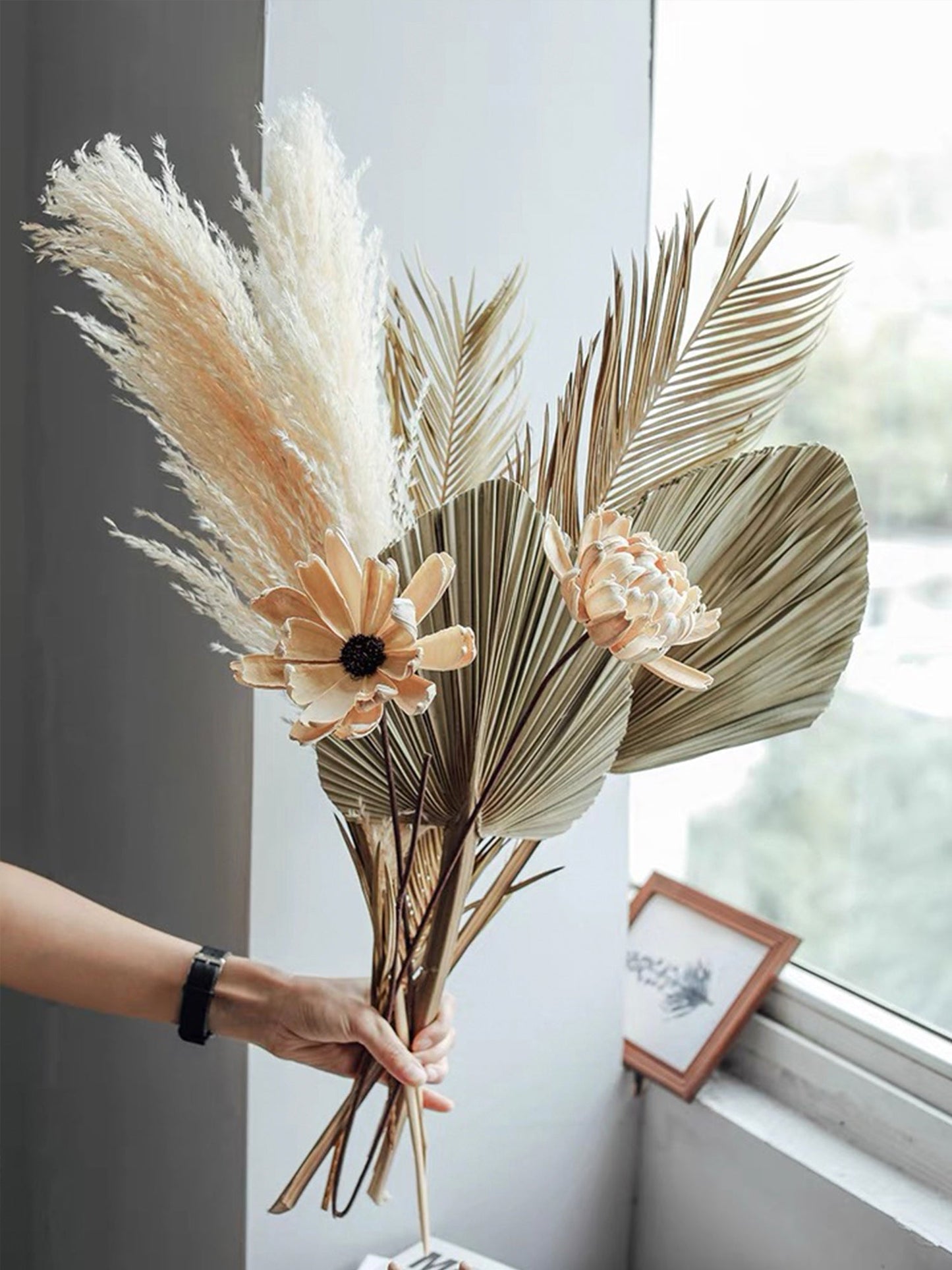 Dried Palms tropical wedding home decor wedding bouquet flower arrangements boho minimal farmhouse home decor