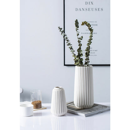 White Ridged Ceramic Vase