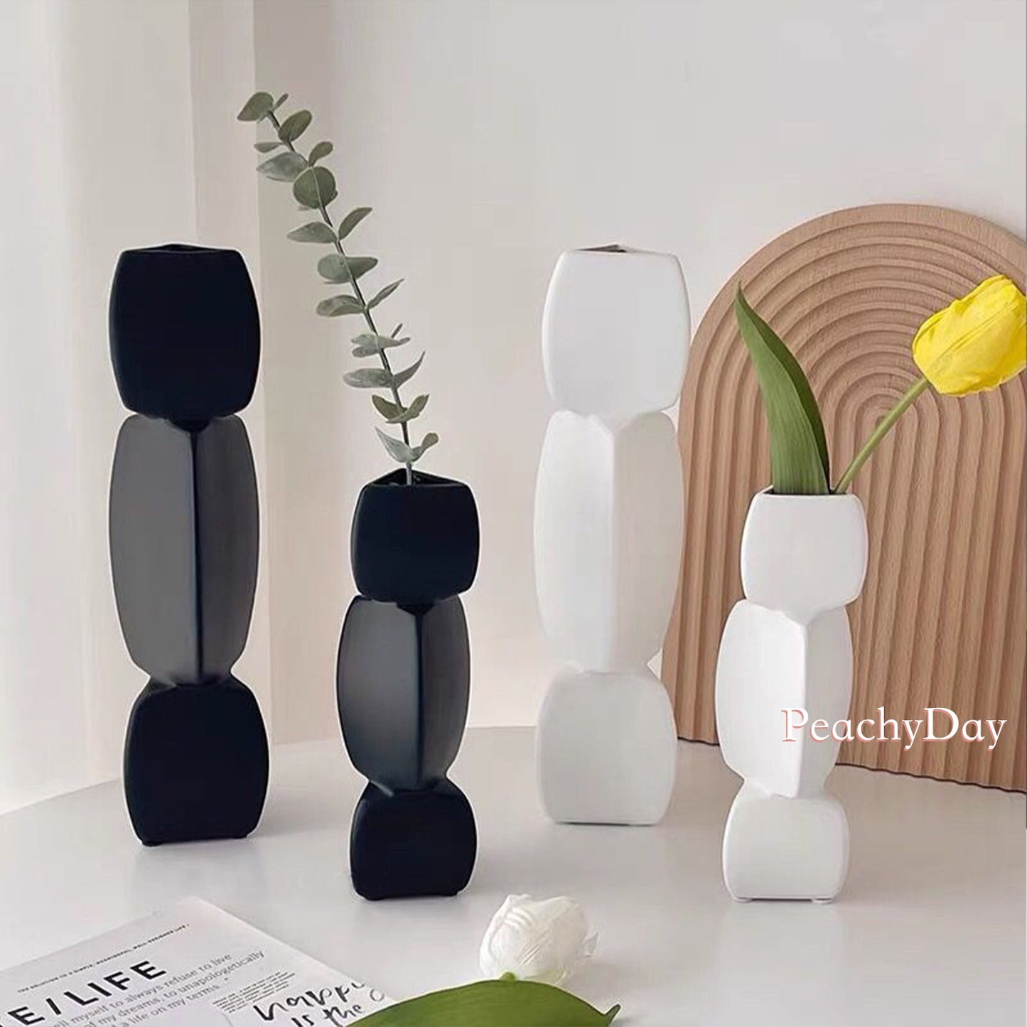 Black and White Geometric Bowling Vase