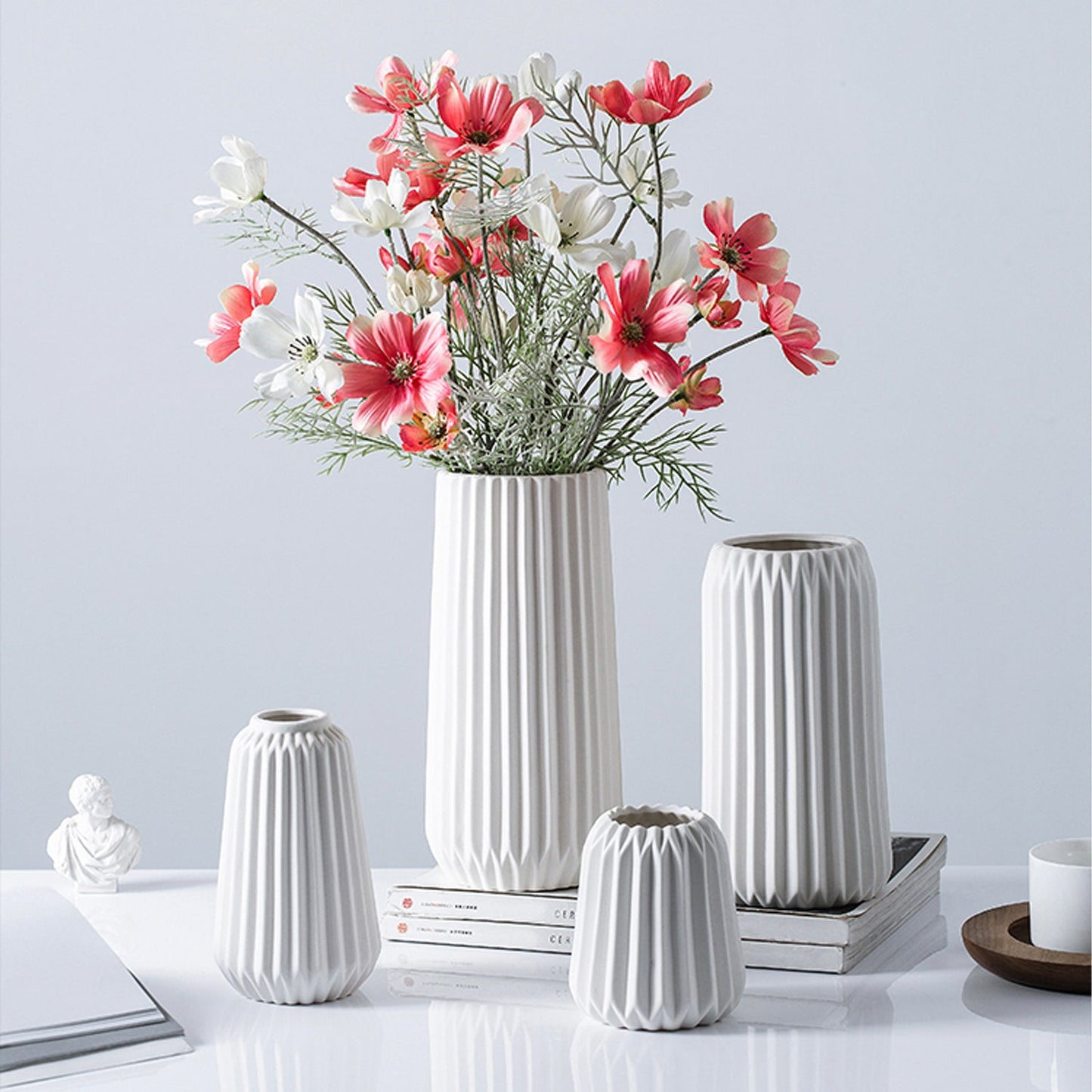 White Ridged Ceramic Vase