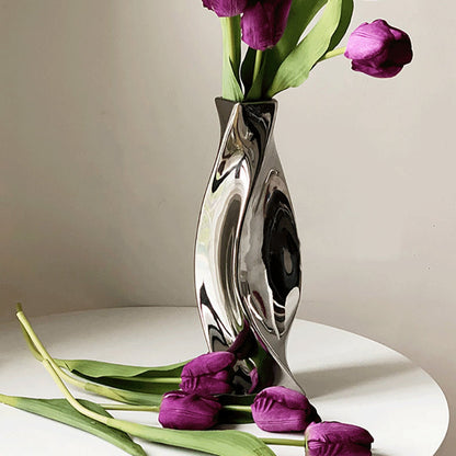 Silver Ceramic Flower Art Vase