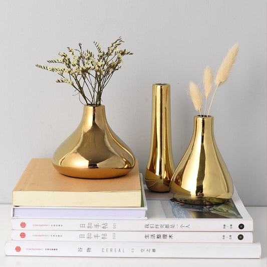 Mini Gold Plated Ceramic Vase Set of 3