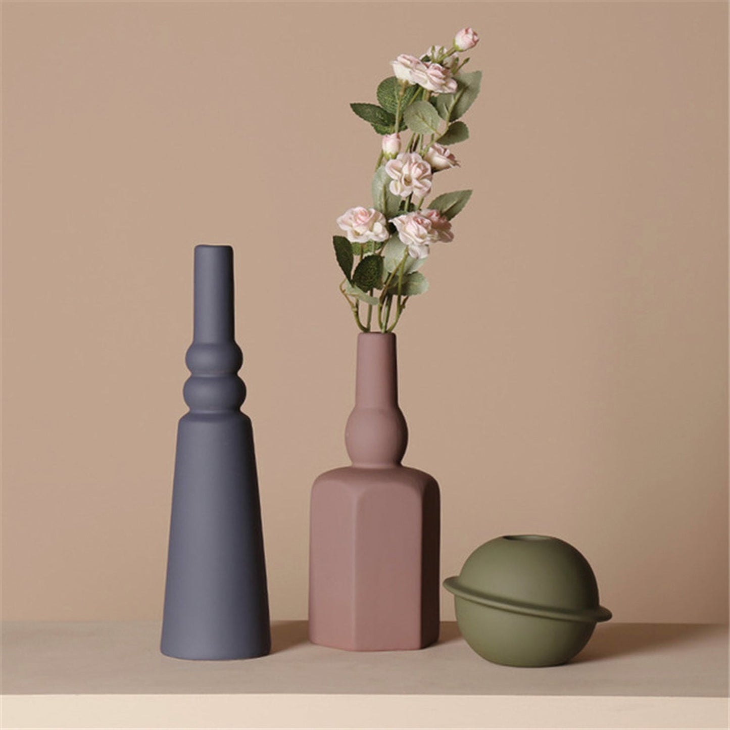 Geometric Ceramic Floral Vase