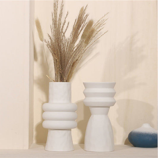 Beige Geometric Ceramic Vase