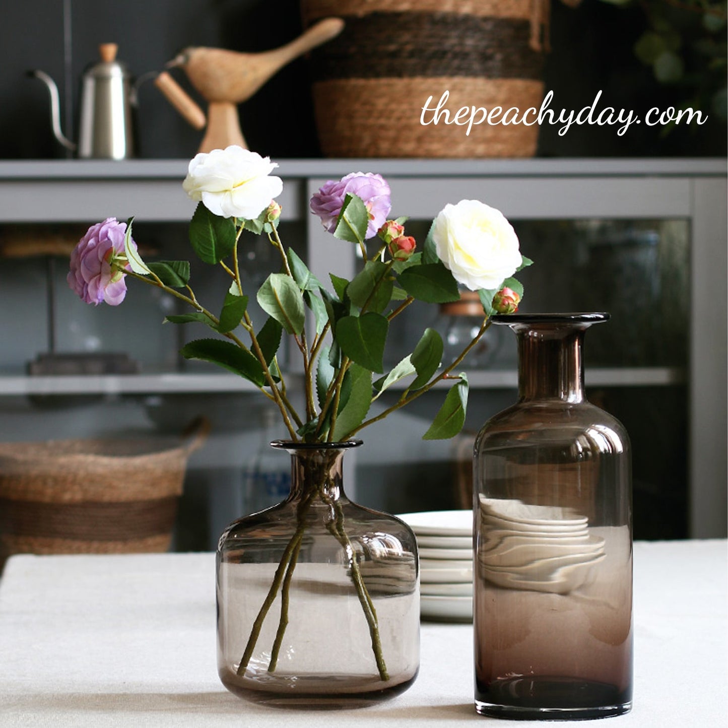 Tall Smoked Amber Glass Vase