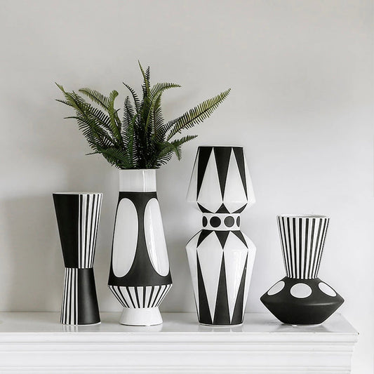 Black & White Geometric Motif Ceramic Vase