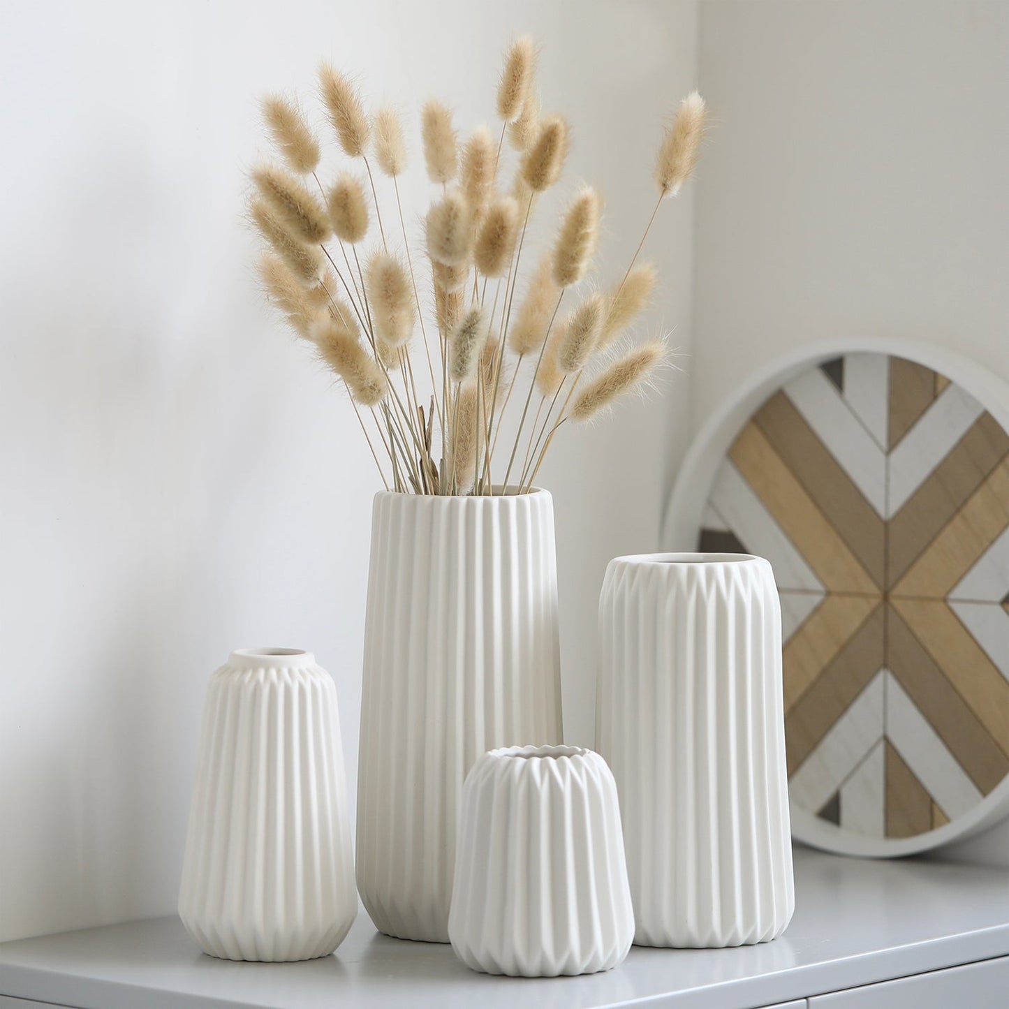 White Ridged Ceramic Vase