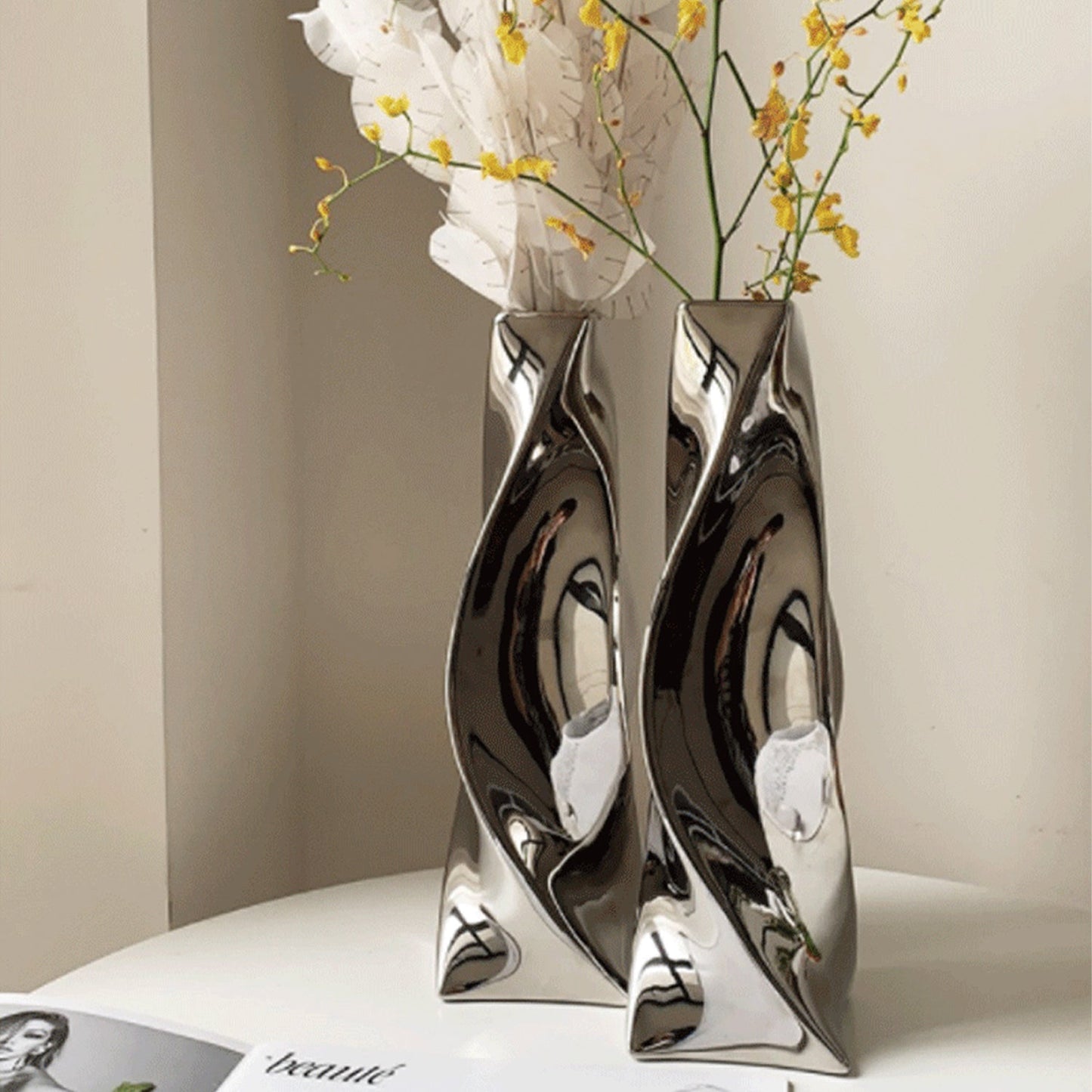 Silver Ceramic Flower Art Vase