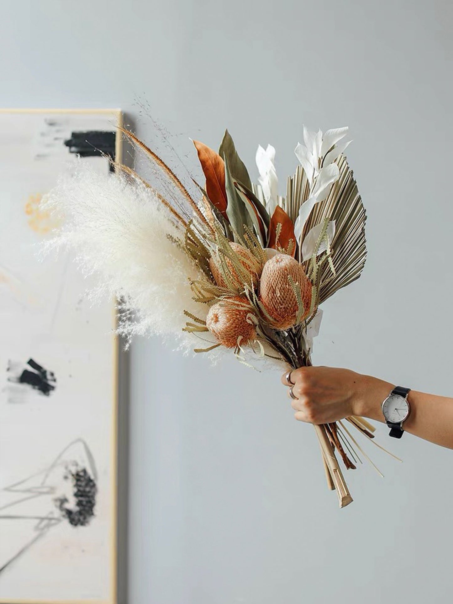 Dried Palms tropical wedding home decor wedding bouquet flower arrangements boho minimal farmhouse home decor