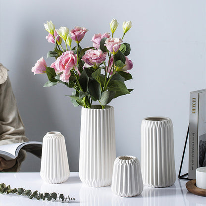 White Ridged Ceramic Vase