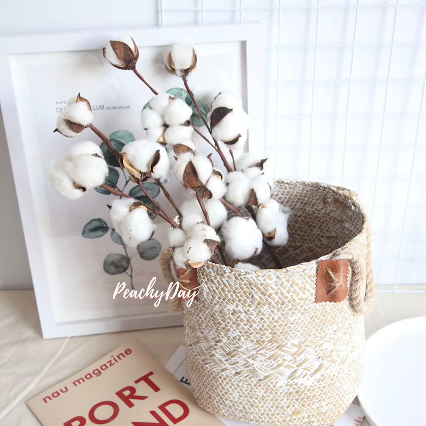 Dried Natural Cotton Stems home decor wedding bouquet flower arrangements boho minimal farmhouse home decor