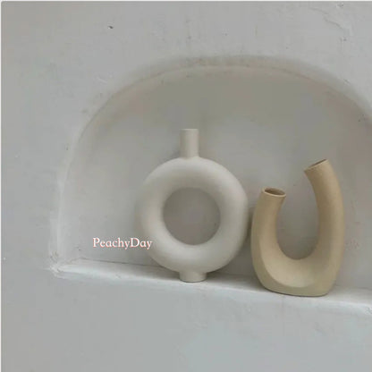 White and Beige Ceramic Vase