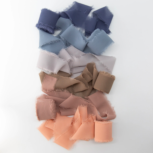 7Yd Sheer Frayed Chiffon Ribbons Set | 5 Ombre Colors