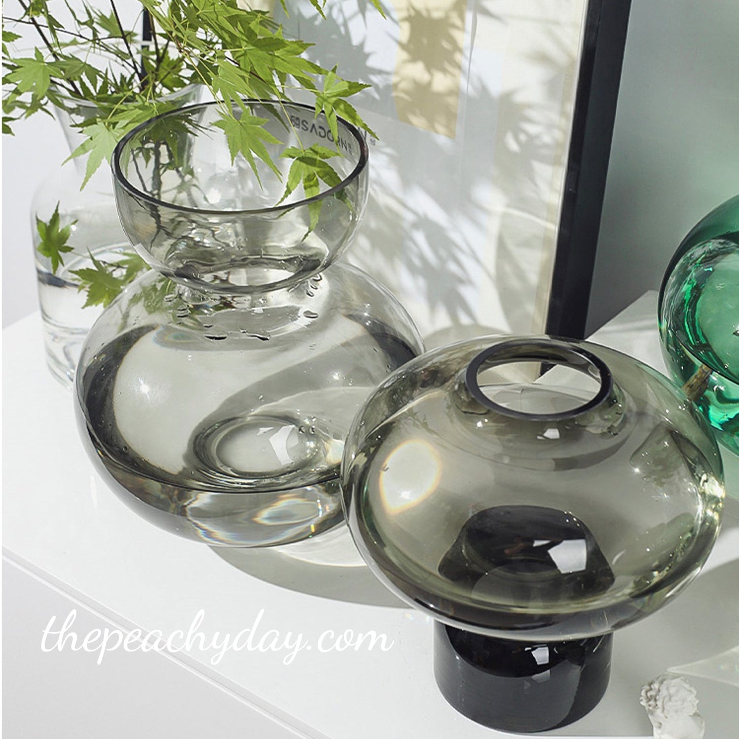 georg jensen Forest Green Smoked Grey Glass Vase ALFREDO vase round circle globe orbed vase Minimalist Modern decorative vase Decor geometric vase