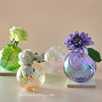 Iridescent Round Glass Bud Vase