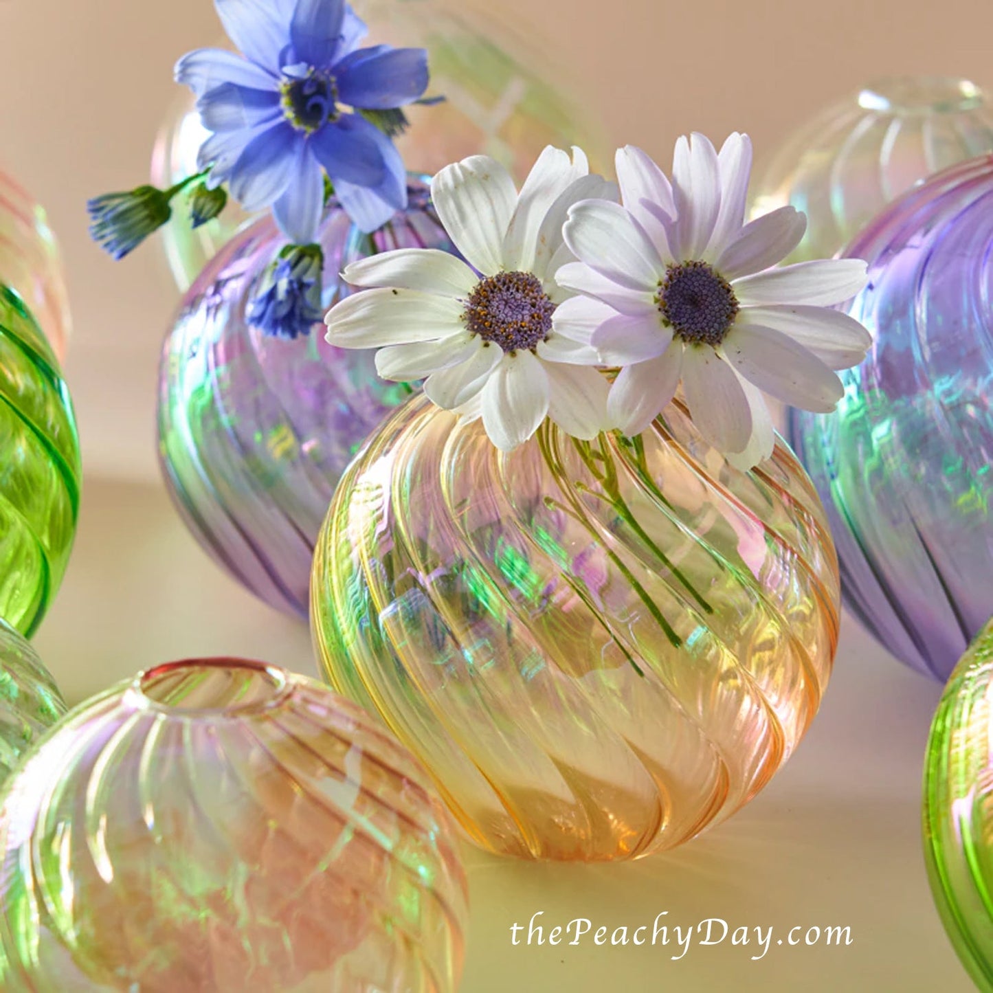 Iridescent Round Glass Bud Vase