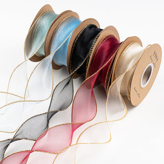 9.8Yd Gold Edged Organza Ribbon Rolls | 7 Colors