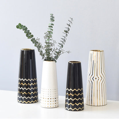 Gold Plated White Ceramic Vases