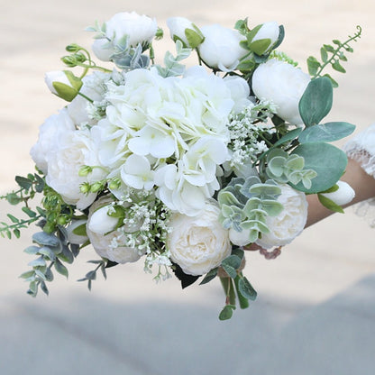 Peony & Hydrangea Bouquet in White Sage