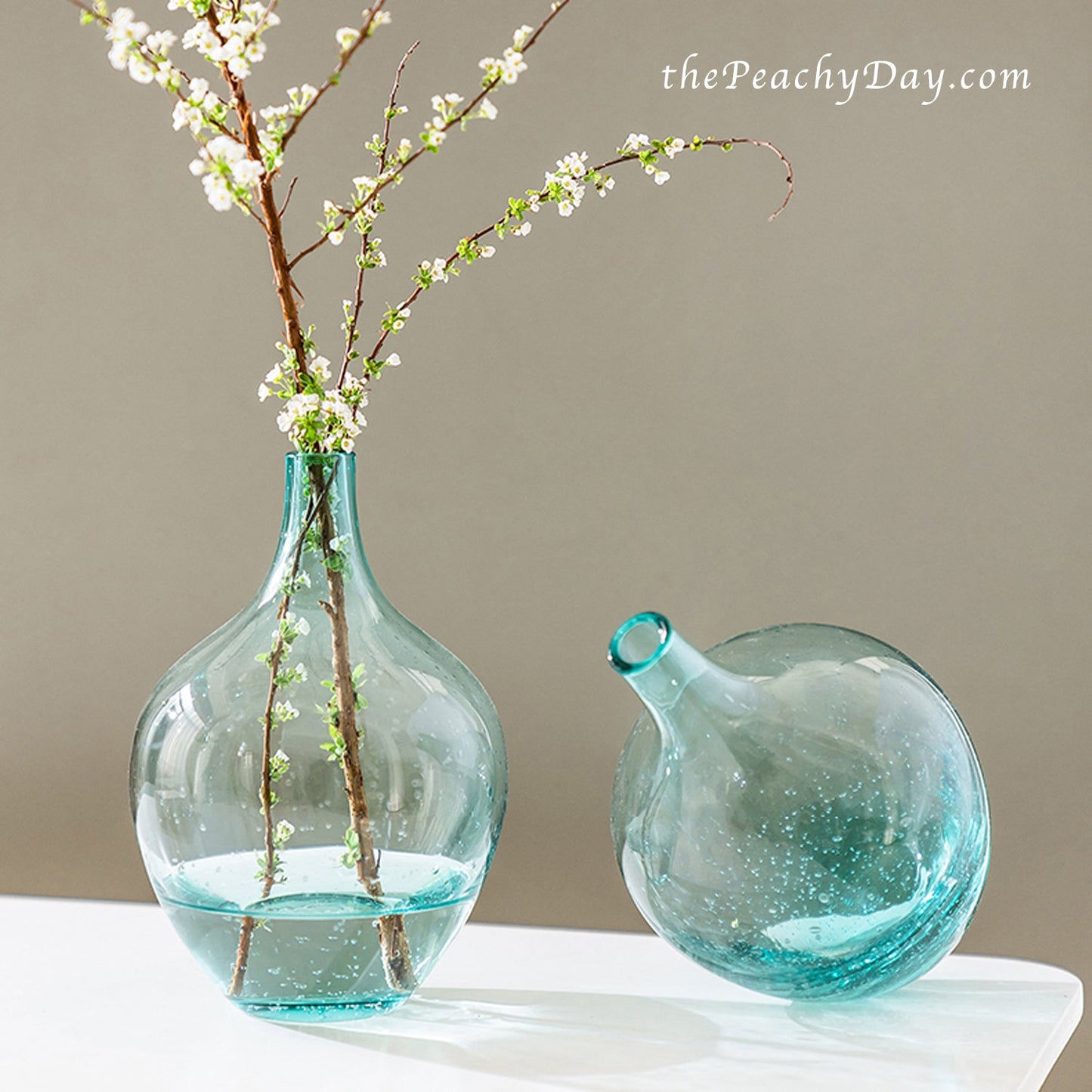 Sea Blue Bubble Glass Jug Vase