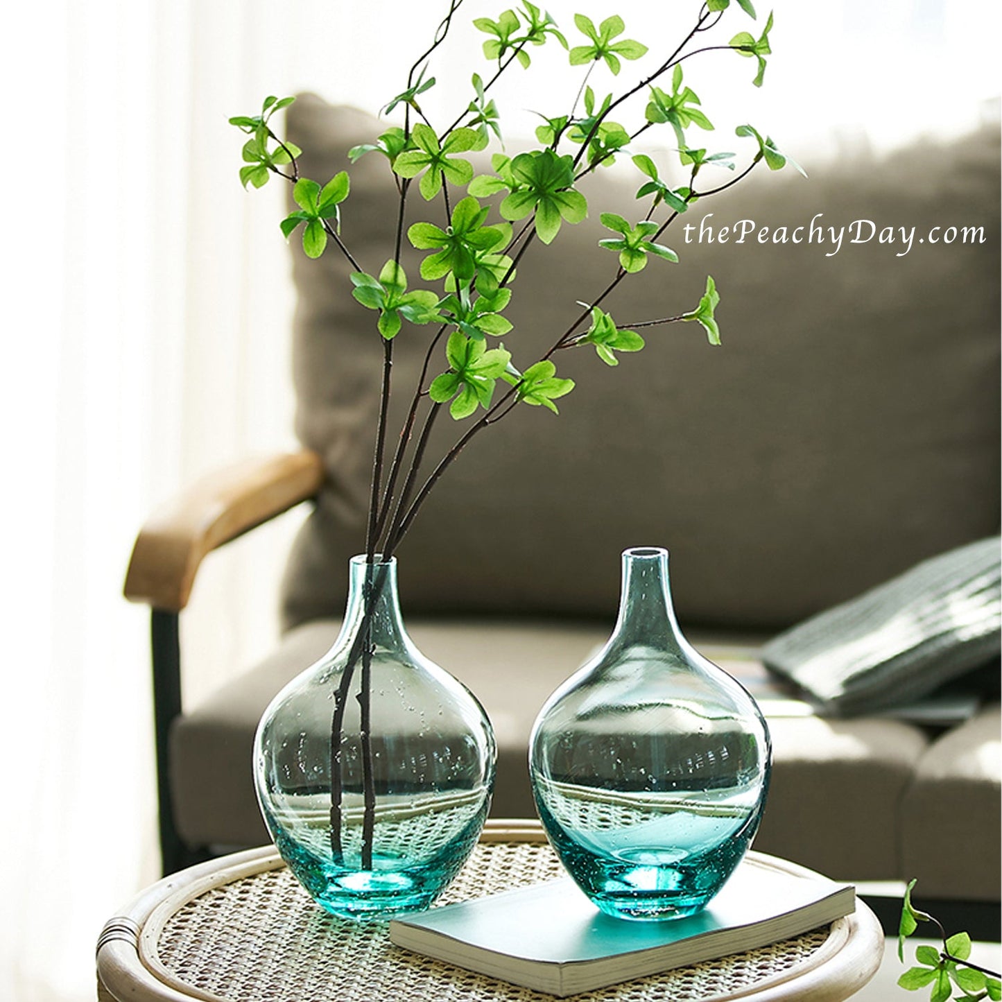 Sea Blue Bubble Glass Jug Vase