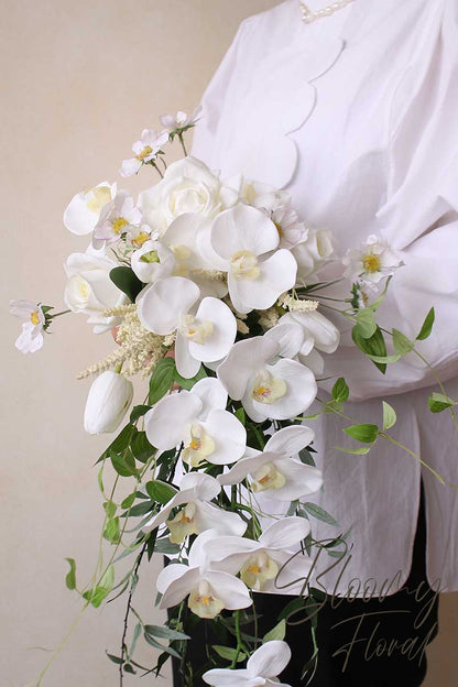 cascade bouquet white orchid cascade wedding bridal bouquet artificial flower waterfall cascading wedding bouquet