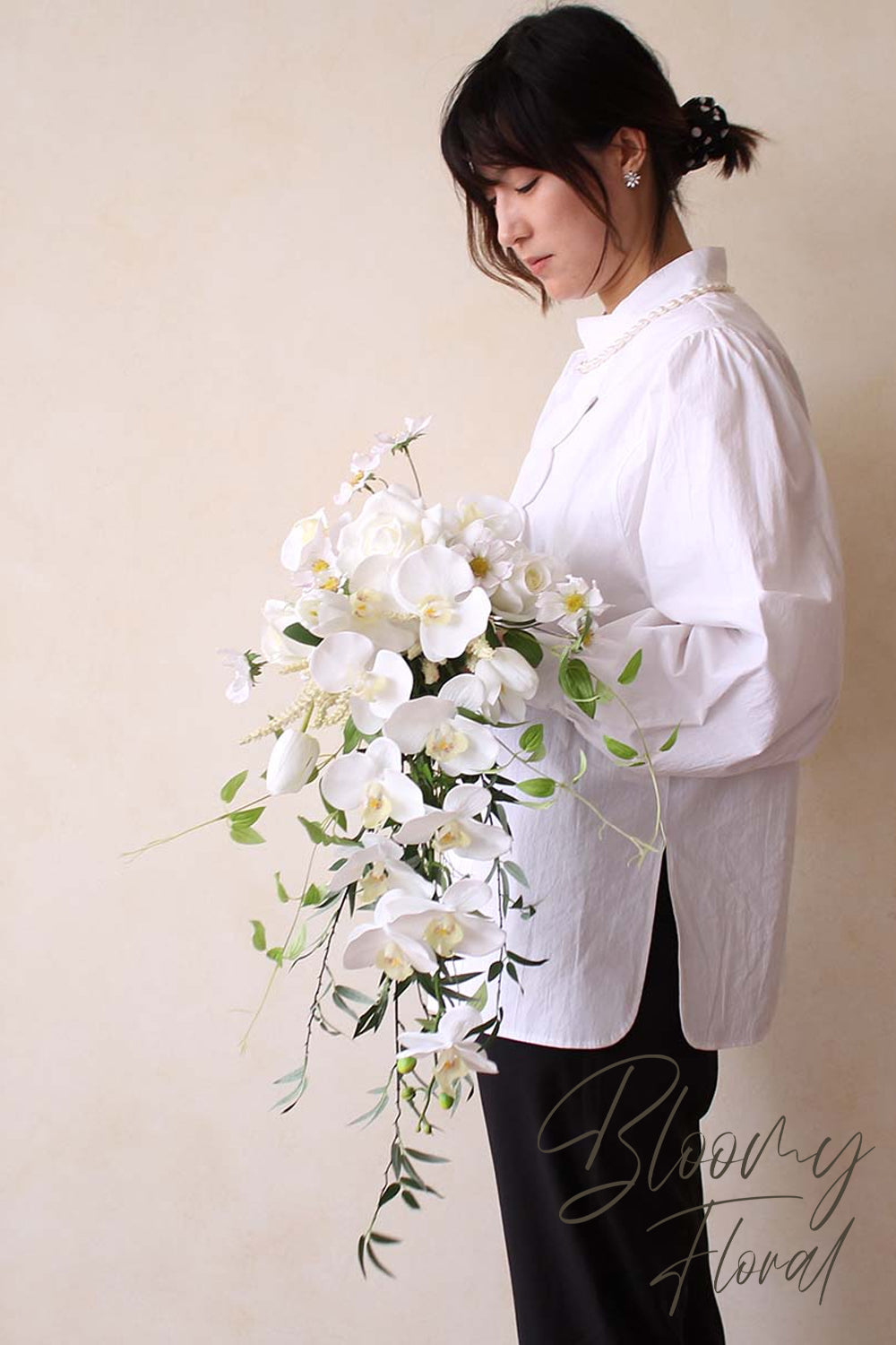 cascade bouquet white orchid cascade wedding bridal bouquet artificial flower waterfall cascading wedding bouquet