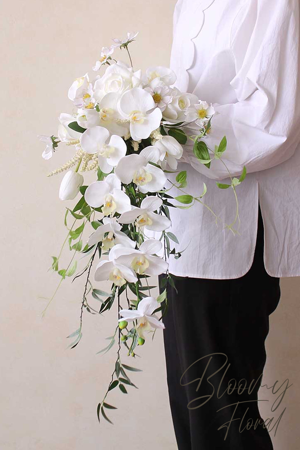 cascade bouquet white orchid cascade wedding bridal bouquet artificial flower waterfall cascading wedding bouquet