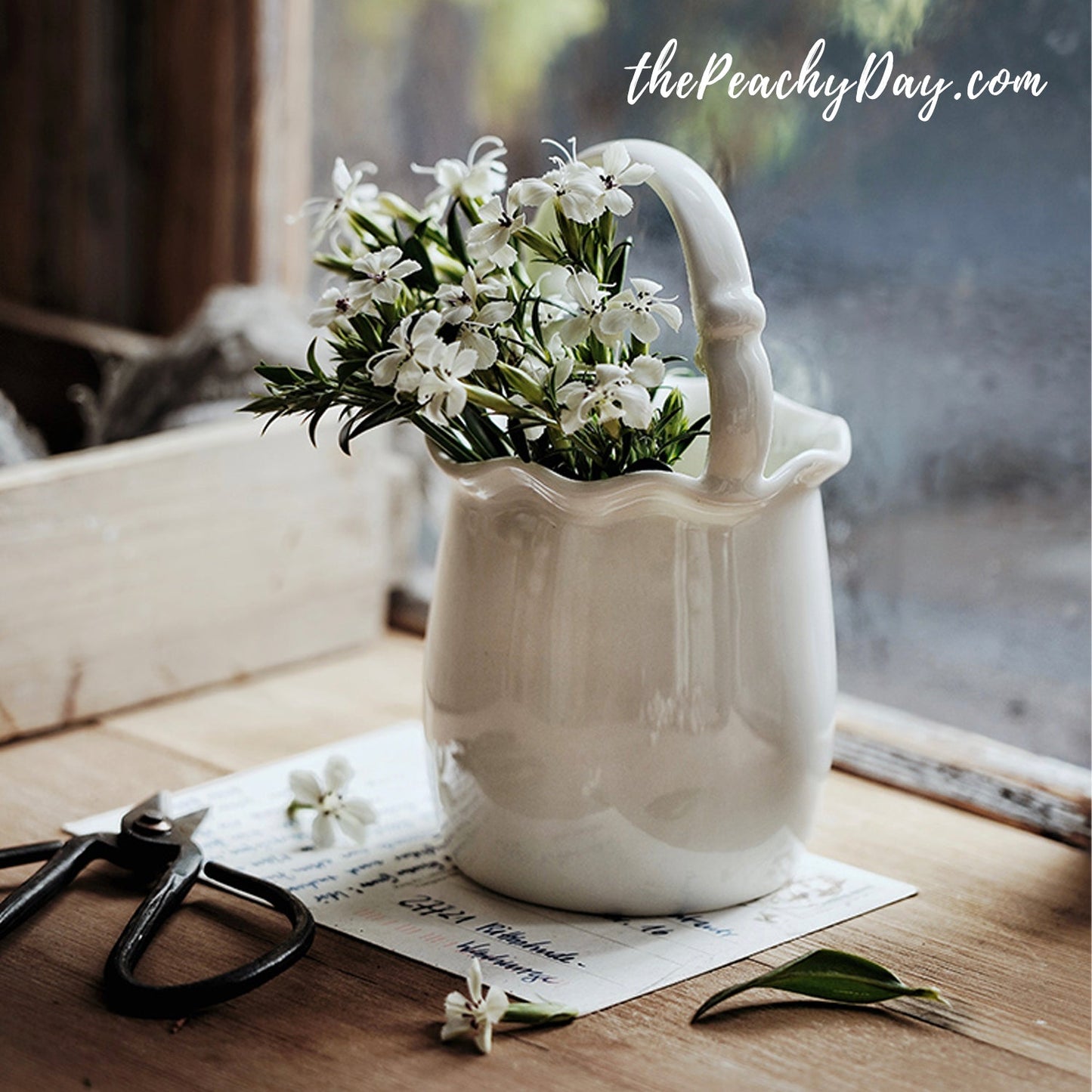 White Ceramic Bag Vase / Utensil Holder