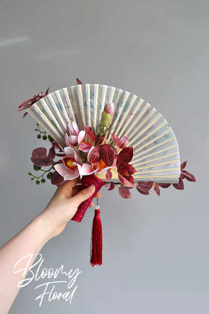 chinese wedding bouquet artificial flower orchid folding fan bouquet chinese traditional bridal bouquet