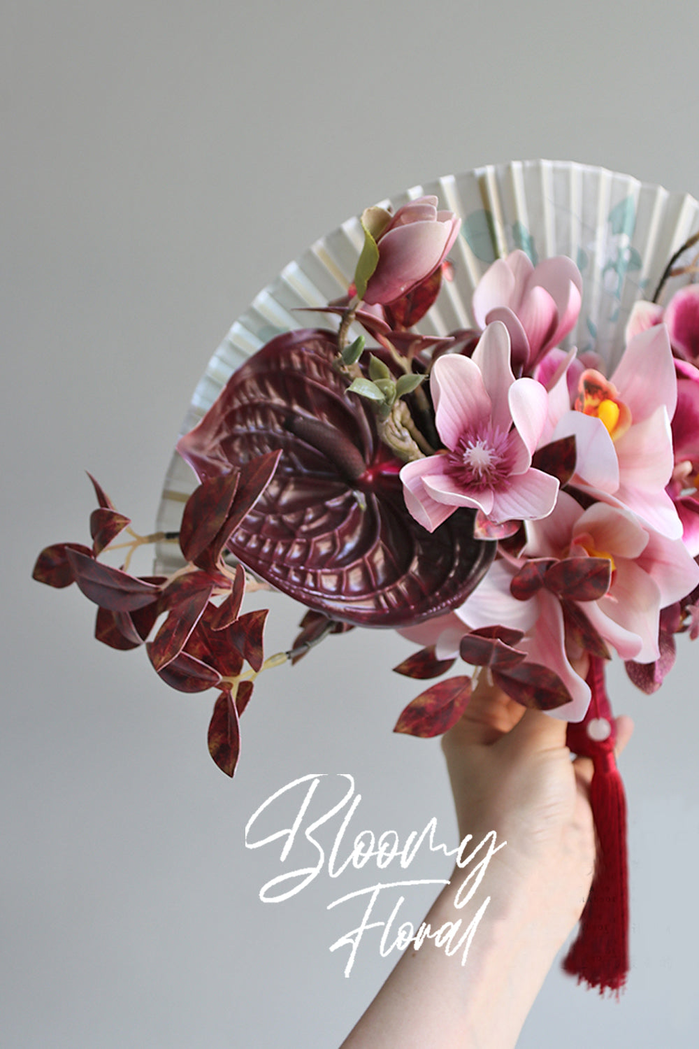 chinese wedding bouquet artificial flower orchid folding fan bouquet chinese traditional bridal bouquet