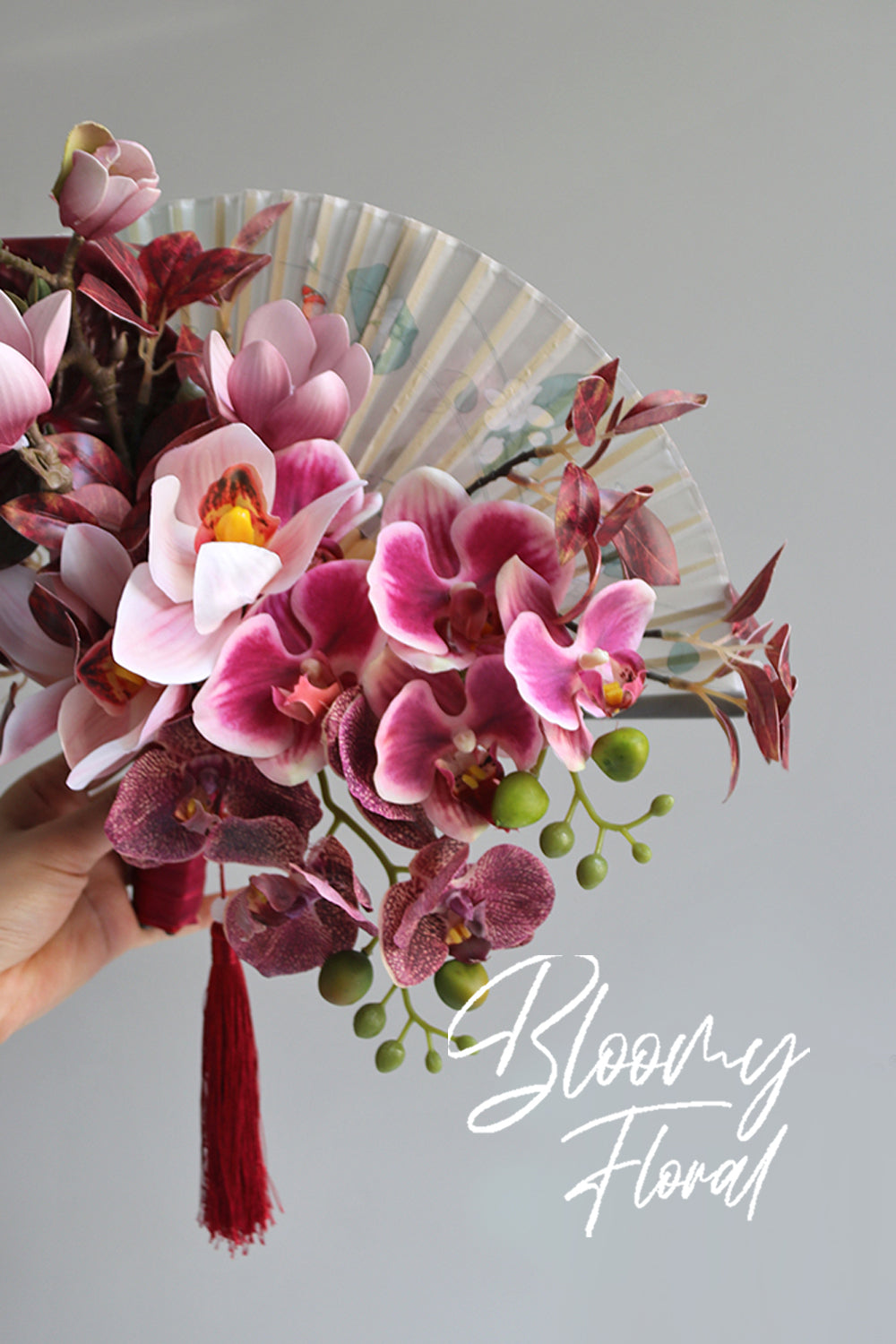 chinese wedding bouquet artificial flower orchid folding fan bouquet chinese traditional bridal bouquet