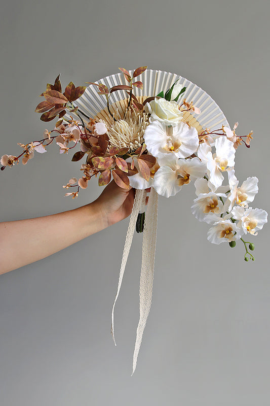 Orchid Folding Fan Bouquet in Fall White