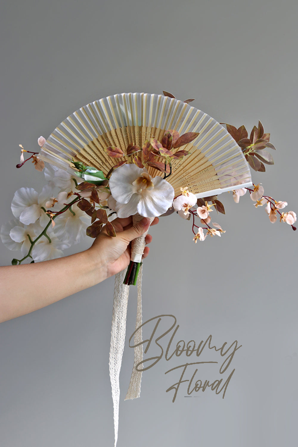 Orchid Folding Fan Bouquet in Fall White