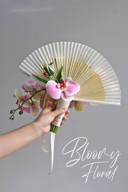 Orchid Folding Fan Bouquet in Pink & Cream