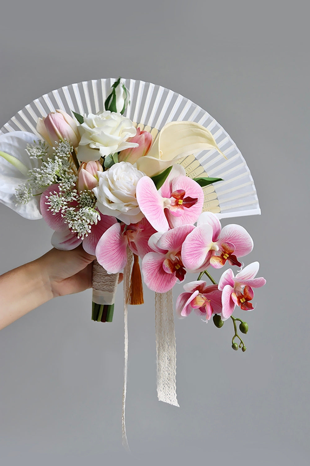 Orchid Folding Fan Bouquet in Pink & Cream