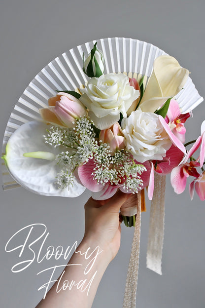 Orchid Folding Fan Bouquet in Pink & Cream