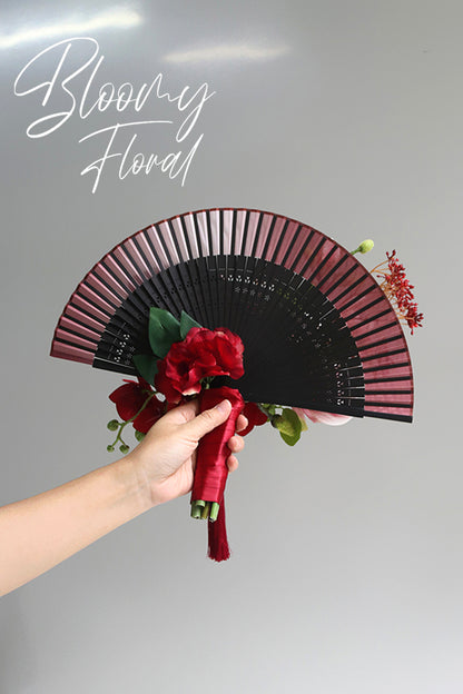 Orchid & Magnolia Folding Fan Bouquet in Red