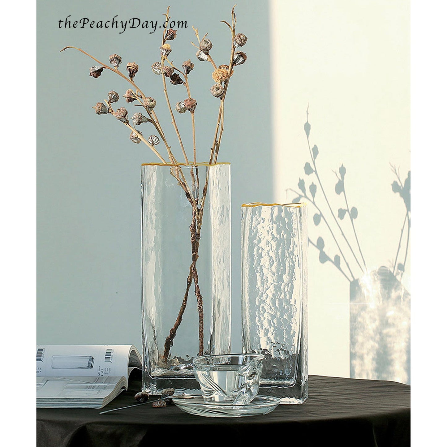 Clear Hammered Rectangular Glass Vase