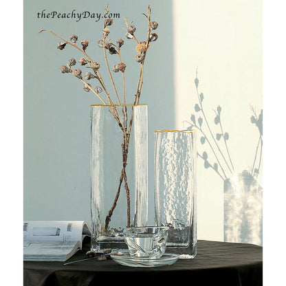 Clear Hammered Rectangular Glass Vase