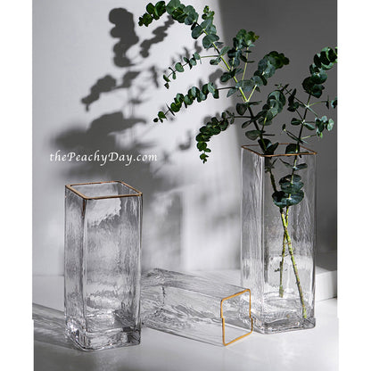 Clear Hammered Rectangular Glass Vase