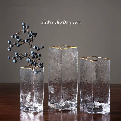 Clear Hammered Rectangular Glass Vase