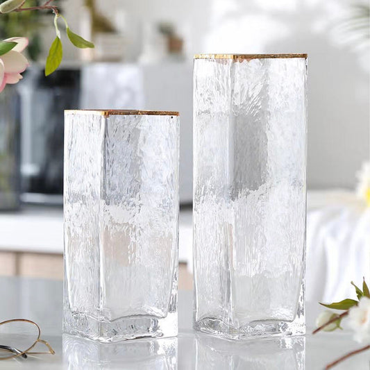 Clear Hammered Rectangular Glass Vase