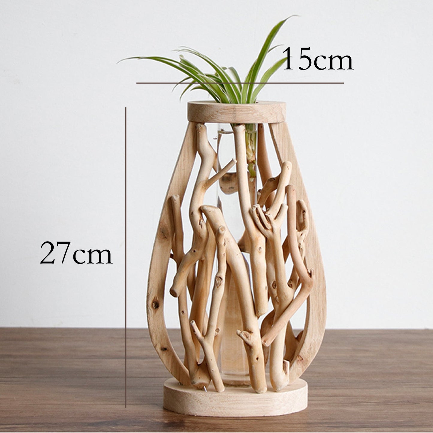 Glass Tube Vase with Wood Stand