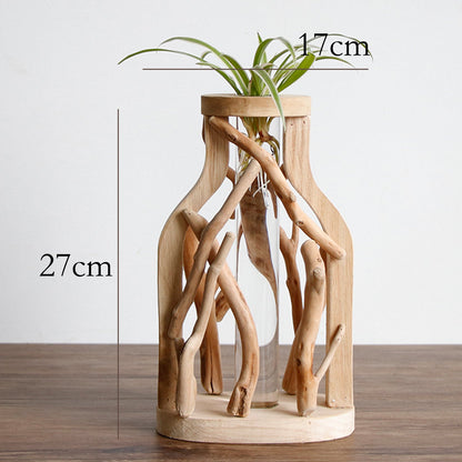 Glass Tube Vase with Wood Stand