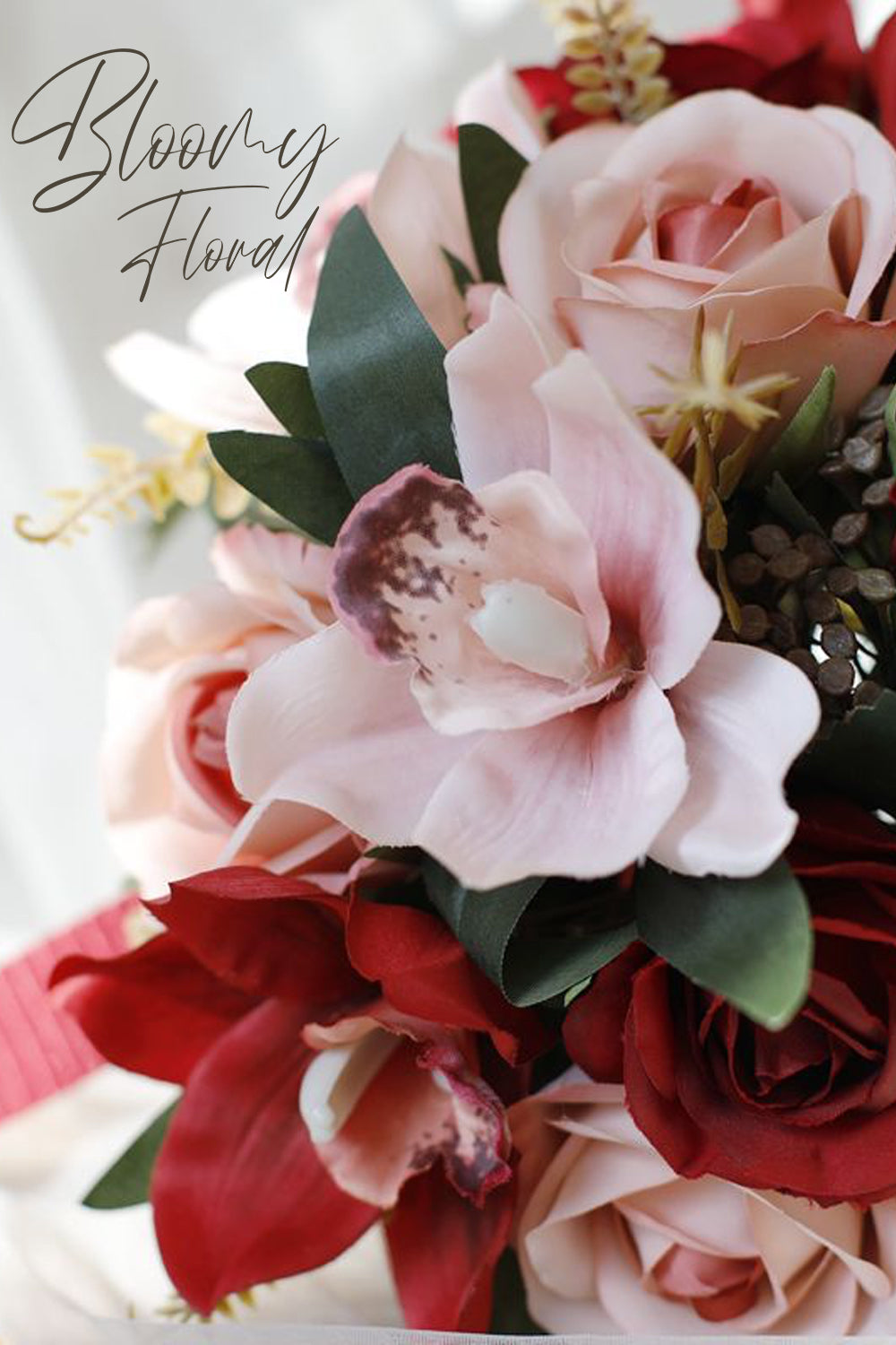 Rose Orchid Bouquet in Red & Blush