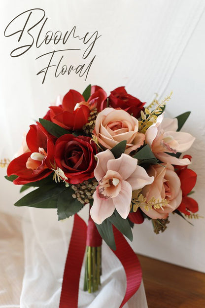 Rose Orchid Bouquet in Red & Blush