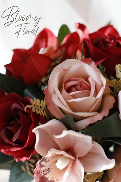 Rose Orchid Bouquet in Red & Blush